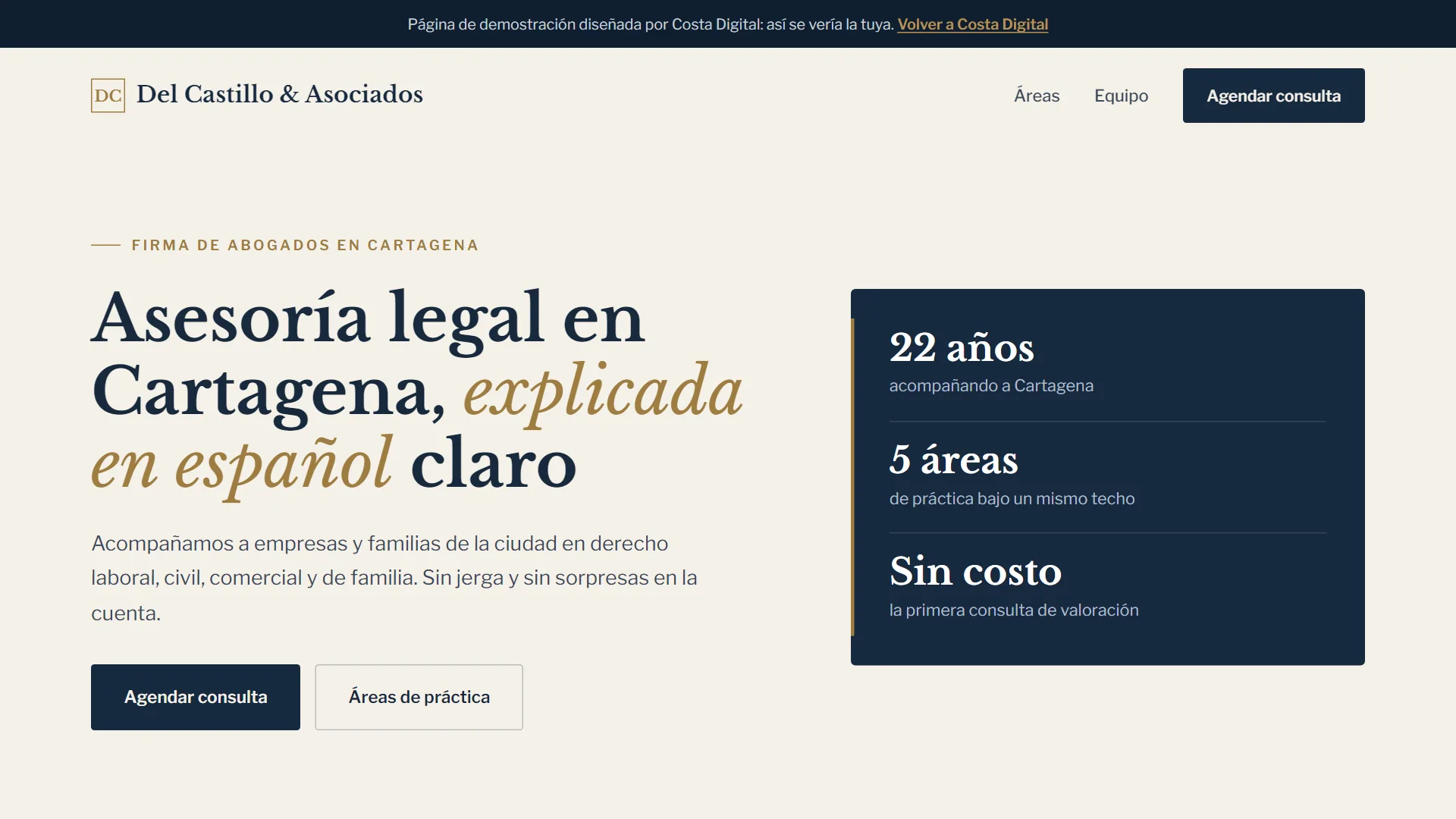 Demo de página web para abogados: Del Castillo y Asociados