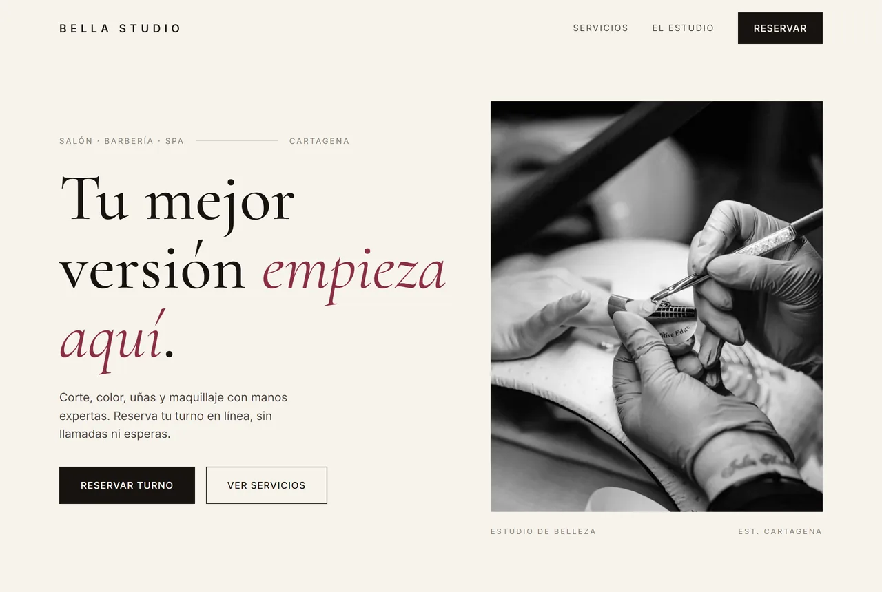 Demo de página web para peluquería: Bella Studio