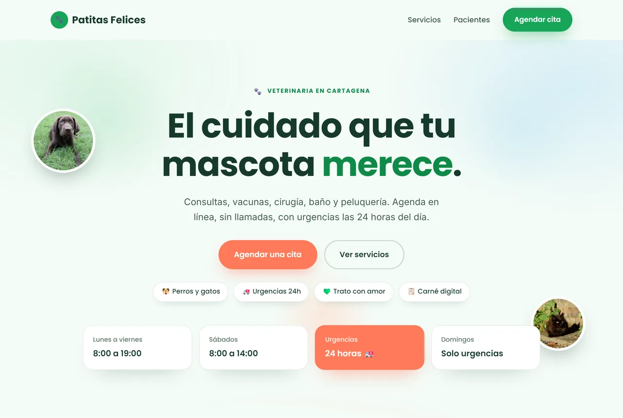 Demo de página web para veterinaria: Patitas Felices